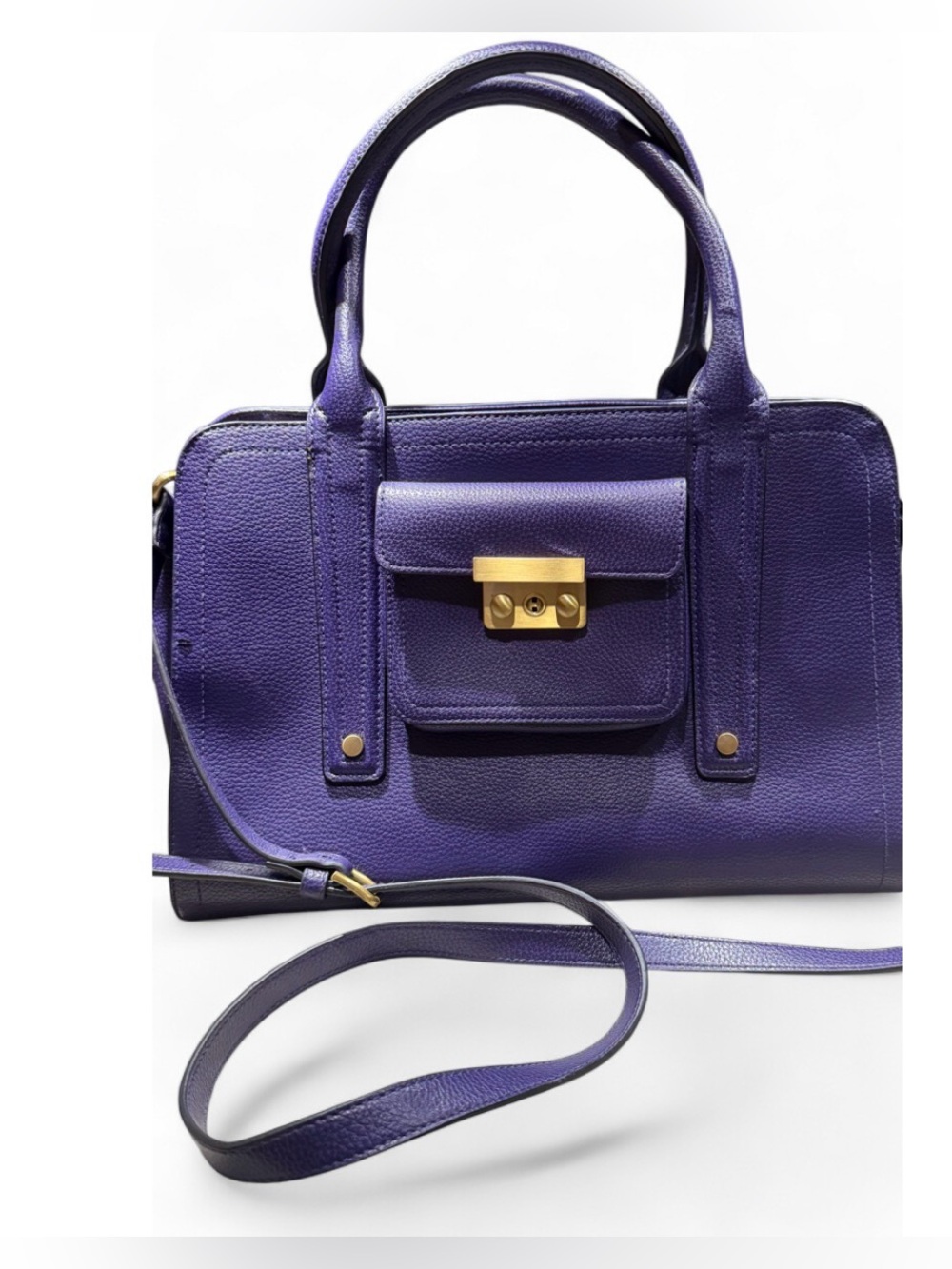 Structured Purple Leather Satchel with Gold Lock
